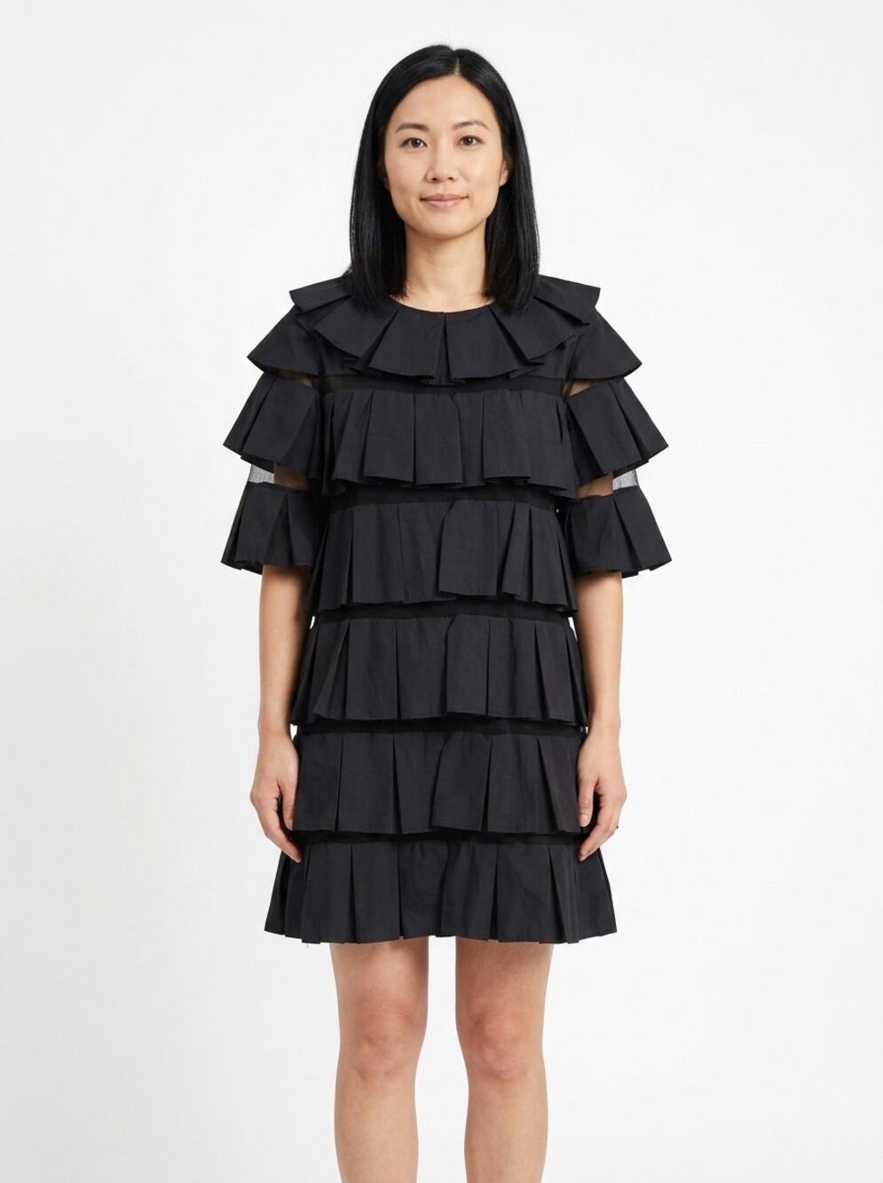 The Kemist London Black Tiered Ruffle Shift Dress Women See Measurements